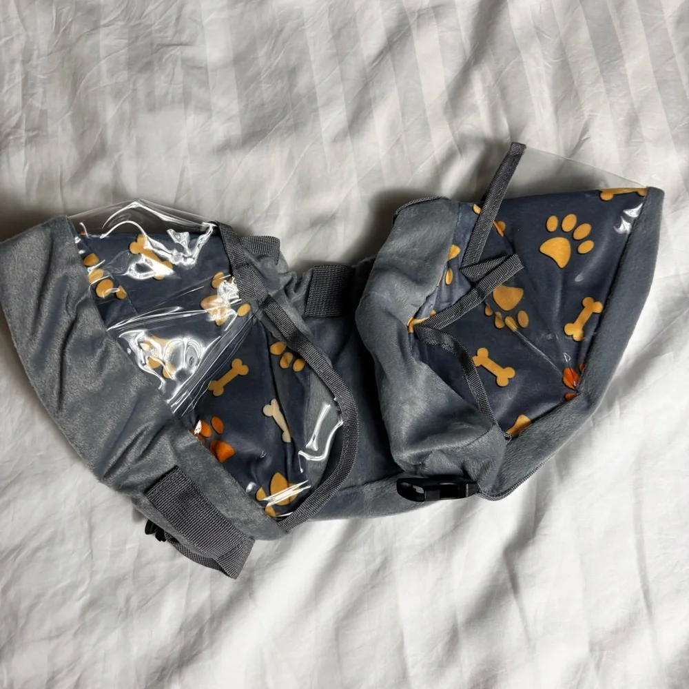 NWT Crazy Felix gray plush 2 in 1 inflatable dog cone collar size large